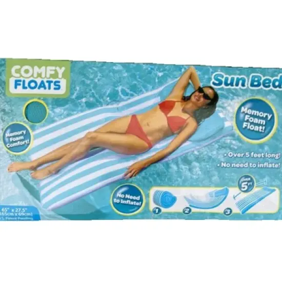 Comfy Floats No Inflate Roll Up Sun Bed Single Person Water Lounger Pool with Pillow Headrest and Removable Soft Mesh Cover, Blue/White (3 Pack) image {2}