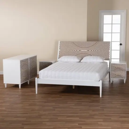 Baxton Studio King 4pc Louetta Carved Contrasting Bedroom Set White/Natural Brown image {11}