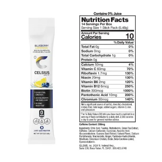 CELSIUS On The Go Powder Sticks Blueberry Lemonade Essential Energy - 14pk Sticks image {2}