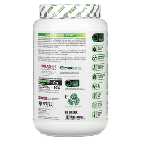 PERFECT Sports Diesel, Vegan, 100% Plant-Based Protein Blend, Very Berry Splash, 1.5 lb (700 g) image {2}