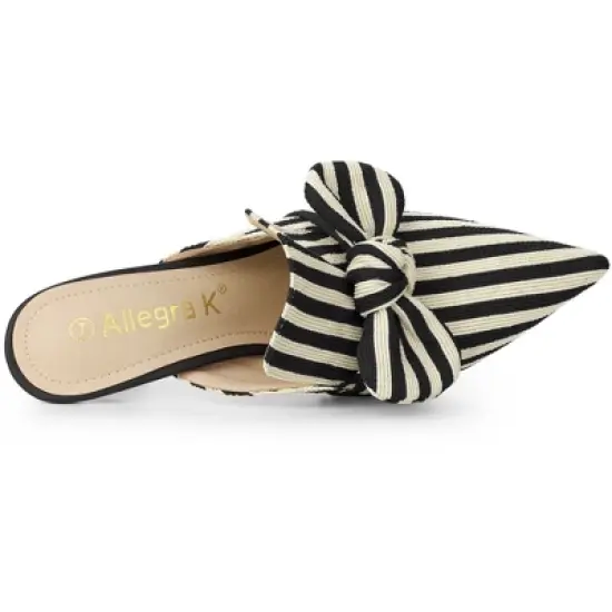 Allegra K Women's Stripe Bow Slip on Stiletto Heel Slides Mules image {4}