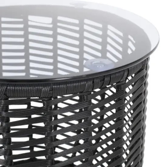 GDFStudio Laguna Outdoor 15.5" Wicker Glass Top Basket Side Table image {5}