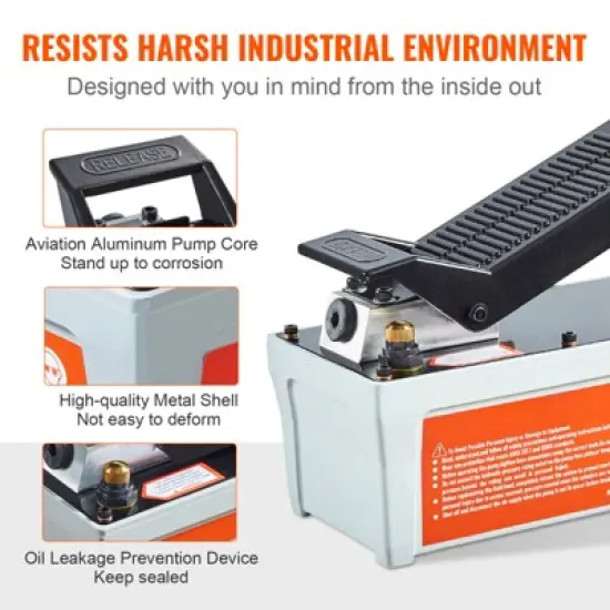 VEVOR Air Hydraulic Pump, 10,000 PSI 1/2 Gal Reservoir, NPT 3/8" Oil Outlet, NPT 1/4" Inlet, 6.6 ft Pipe, Gray image {5}