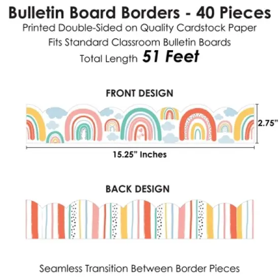 Big Dot of Happiness Pastel Boho Rainbow - Scalloped Classroom Decor - Bulletin Board Borders - 51 Feet image {2}