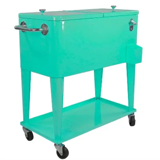 Home Aesthetics Retro 80Qt Quart Rolling Cooler Cart Ice Chest Patio Outdoor Portable Seafoam image {5}