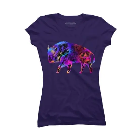 Junior's Design By Humans Rainbow Buffalo By ZeichenbloQ T-Shirt image {7}