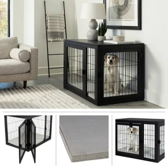 Pet Adobe Furniture-Style Dog Crate, Black image {2}