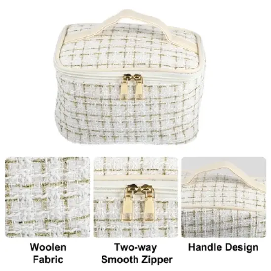 Unique Bargains Plaid Pattern Makeup Bag Cosmetic Travel Bag Woolen Large Makeup Bag for Women 1 Pc image {2}