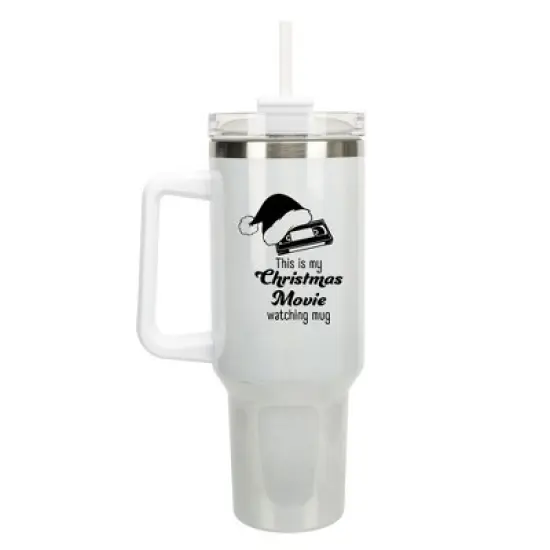 100 North Christmas Movie Watching Mug Santa Hat VHS Wrap-Around 40 Oz. Stainless Steel Water Bottle Coffee Mug, Spill & Leak Resistant, Travel image {5}