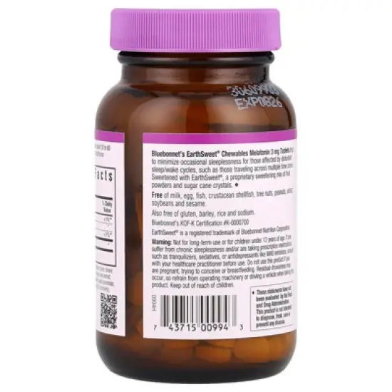 Bluebonnet Nutrition EarthSweet&reg; Chewables, Melatonin, Raspberry, 3 mg, 120 Chewable Tablets image {2}