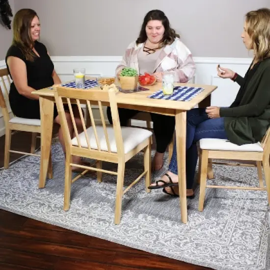 Sunnydaze Indoor 5-Piece Solid Rubberwood Dining Table and Chairs Set - Natural with Beige Cushions image {10}
