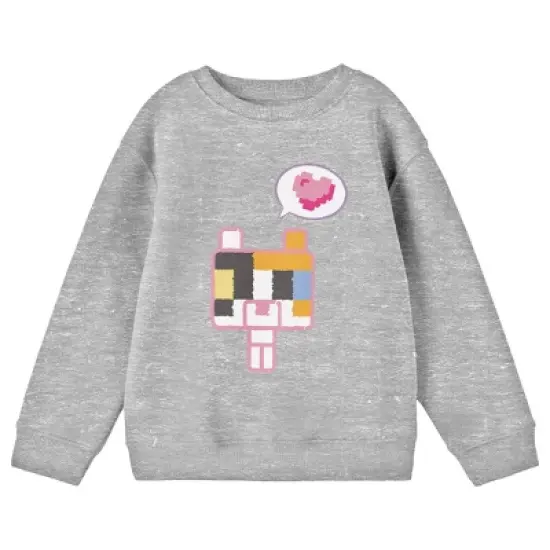 Minecraft Franchise Colorful Kitten with Block Heart Youth Heather Gray Crew Neck Sweatshirt image {2}
