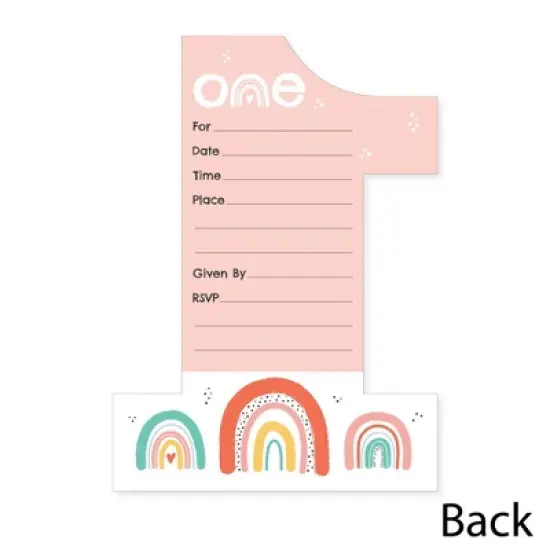 Big Dot of Happiness 1st Birthday Hello Rainbow - Shaped Fill-In Invitations - Boho First Birthday Party Invitation Cards with Envelopes - Set of 12 image {3}