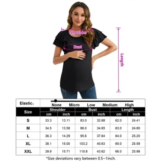Coolmee Women's Maternity Shirts Nursing Tops Flying Short Sleeve Breastfeeding Tees Lightweight Side Ruched Pregnancy Clothes M Black image {4}