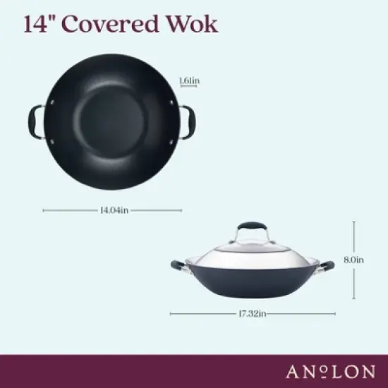 Anolon Advanced Home 14" Hard Anodized Nonstick Wok with Side Handle and Lid Onyx image {3}