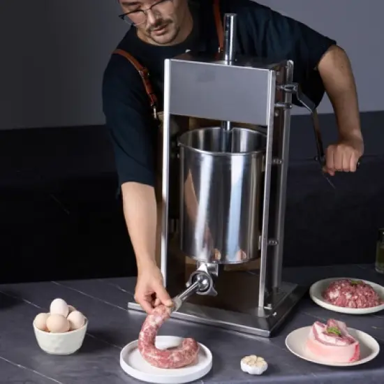 VEVOR Manual Sausage Stuffer, 10 L / 22 LBS Vertical Sausage Machine, Dual-Speed Meat Stuffer, Made of Food-Grade 304 Stainless Steel, Silver image {1}