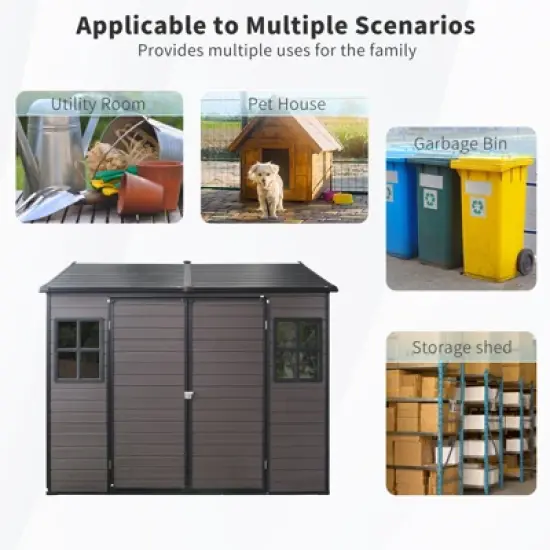 Outdoor Storage Shed with Floor, Weather-Resistant Large Resin Tools Shed with Lockable Door, Windows and Air Vents, Sloping Roof for Backyard Patio image {5}