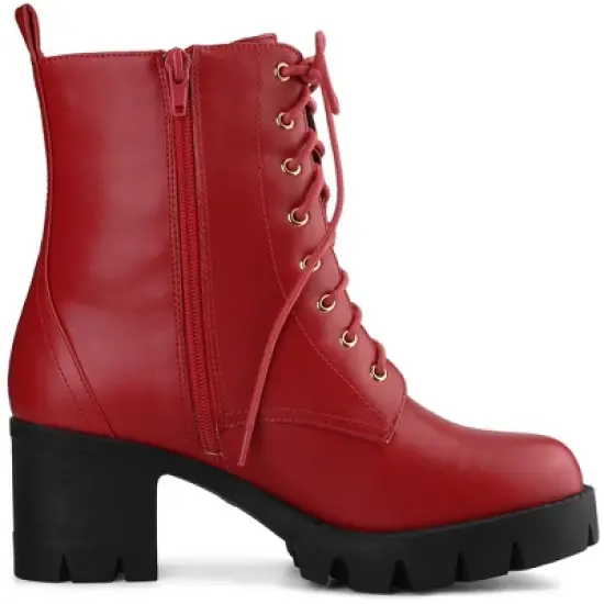 Allegra K Women's Lace-Up Platform Chunky Heels Combat Boots image {6}