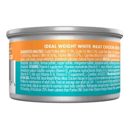 Purina ONE Ideal Weight Chicken Wet Cat Food - 3oz image {2}