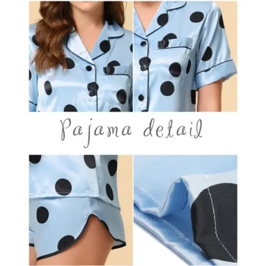 cheibear Women's Silky Satin Polka Dots Nightwear with Shorts Lounge Set image {3}
