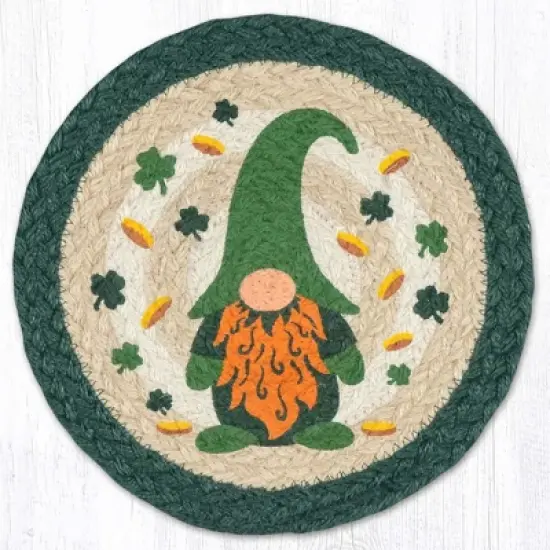 Earth Rugs Irish Gnome Printed Round Jute Trivet 10"x10" image {3}