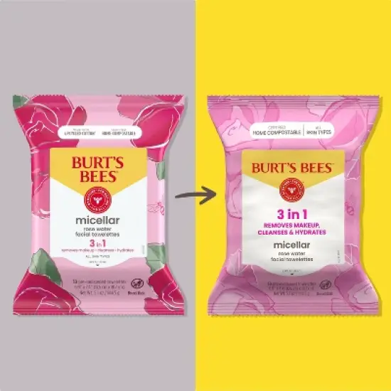 Burt's Bees Facial Cleansing Towelettes Micellar Makeup Remover Wipes - Rose - 30ct image {2}
