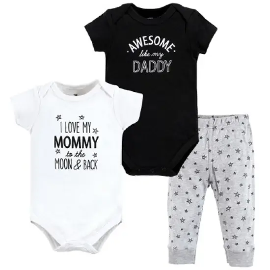 Hudson Baby Unisex Baby Cotton Bodysuit and Pant Set, Mom Dad Moon And Back image {7}