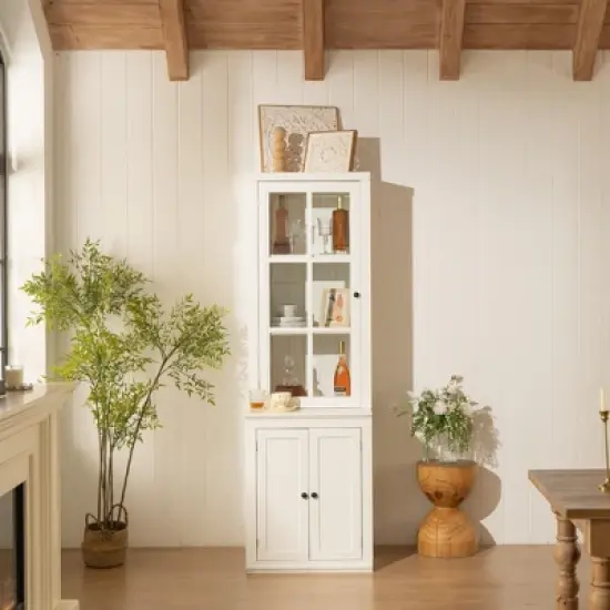 NicBex Modern Freestanding Tall Pantry Cabinet with Glass Door & Lattice Window,Storage Display Cabinets for Hallways,Living Room,Kitchen image {5}