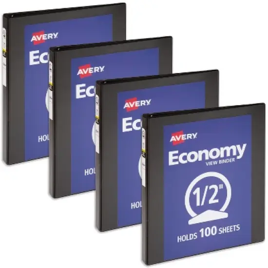 Avery Economy View 3 Ring Binder, 1/2 Inch Round Rings, 4 Black Binders (05705) image {7}