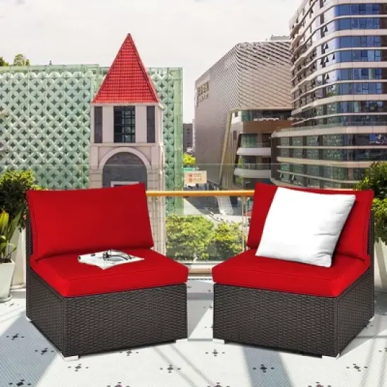 Costway 2PCS Patio Rattan Armless Sofa Sectional Conversation Furniture Set  W/Cushion image {11}
