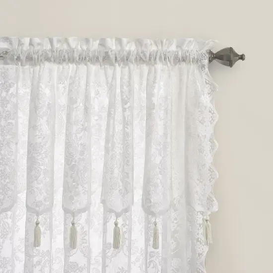 Kate Aurora Shabby Chic Lace Single Curtain Panel With An Attached Valance image {1}