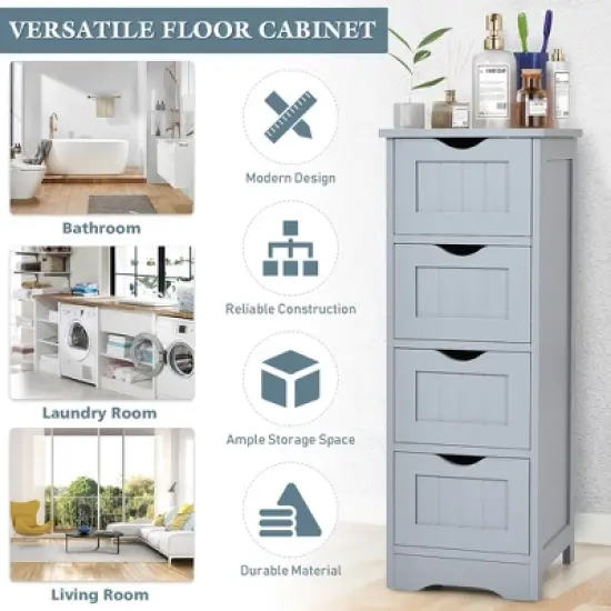 Costway Floor Storage Cabinet Bathroom Organizer Free Standing Drawers image {6}