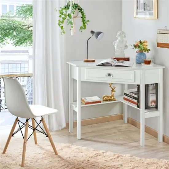 Yaheetech Corner Computer Desk Workstation MDF Desktop Pine Legs for Home&Office image {2}