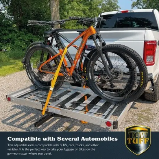 Tow Tuff TTF-2762ACBR Heavy Duty 2-in-1 Aluminum Adjustable Automotive Cargo Luggage Carrier with Bike Hitch Rack, 500 Pound Load Capacity image {4}