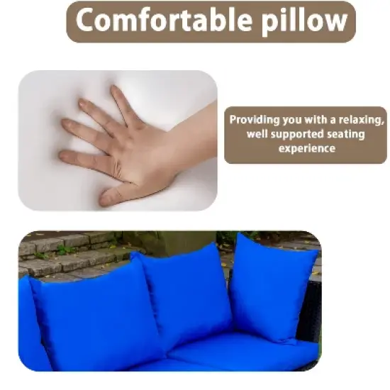 FDW 5 Pieces Patio Furniture Modern Outdoor Sectional Rattan Chair Wicker Conversation Set Sofas with Cushions and Glass-Top Coffee Table image {3}