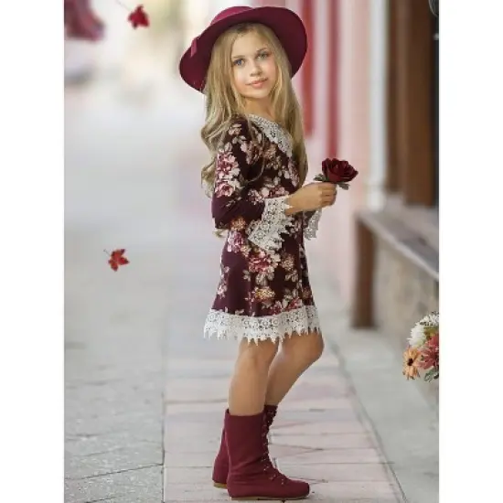 Girls Cranberry Dreams Floral Crochet Dress - Mia Belle Girls image {4}