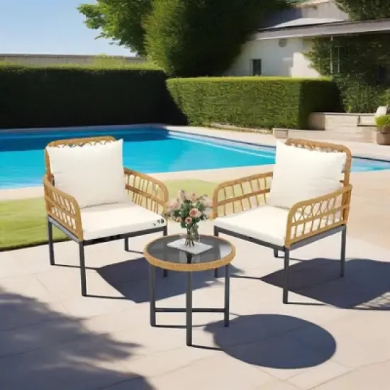 3 Pieces Outdoor Wicker Patio Conversation Bistro Set image {6}