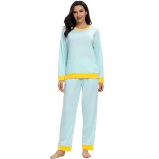 cheibear Womens Lounge Sets Long Sleeves Round Neck Soft with Pants Sleepwear Pajamas image {5}