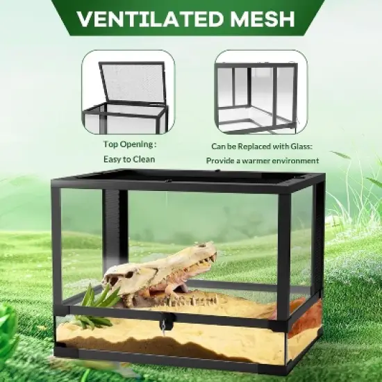 Reptile Glass Terrarium with Top & Side Screen Ventilation Reptile Terrarium, Double Hinge Door & Anti Escape Reptile Tank image {2}