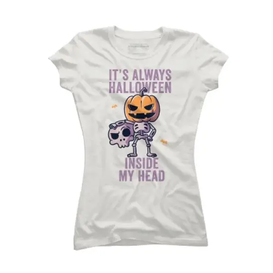 Junior's Design By Humans It's Always Halloween Inside My Head Funny Cute Spooky By EduEly T-Shirt image {7}