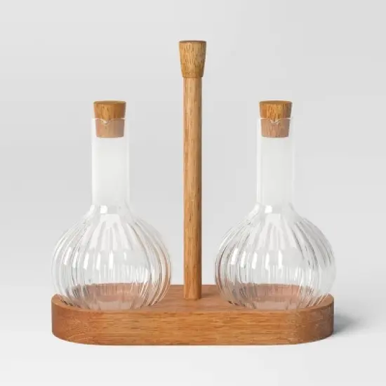 10oz Oil and Vinegar Bottle with Wood Caddy - Threshold&trade; image {3}