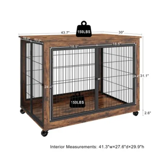 Dog Crate Furniture, Side End Table, Modern Wooden Kennel with Doors, Top Opening and Closing & Bottom Wheels for Medium Large Dogs up to 70 lb image {2}