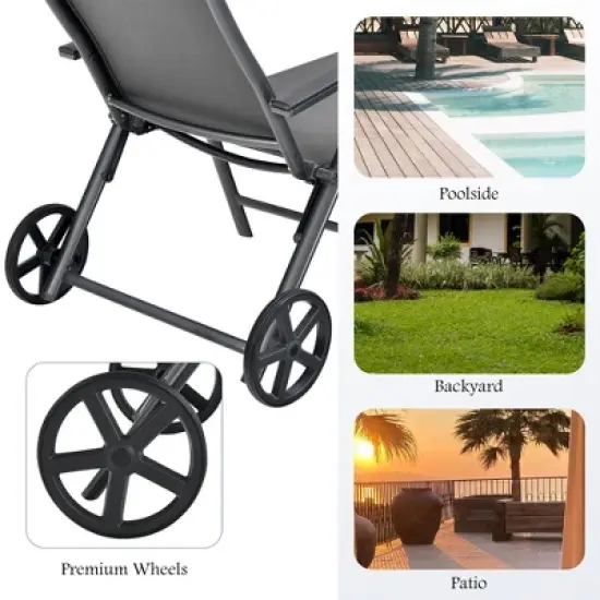 Costway  Patio Lounge Chair W/ Wheels Neck Pillow Aluminum Frame Adjustable image {5}