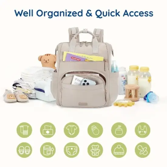 Itopfox Neoprene Diaper Backpack Small Lightweight Water Resistant Baby Bag with Changing Pad and Stroller Straps for Boys Girls Newborn image {5}