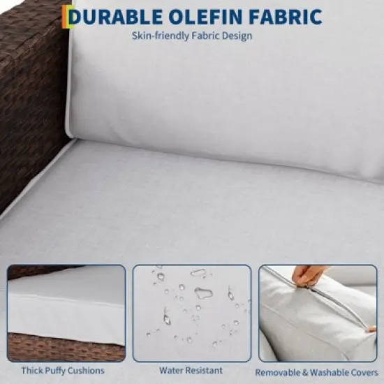 2-Piece Patio Swivel Rocker Set w/ Rattan Table & Cushions - Outdoor Wicker Chairs for Deck, Porch image {4}