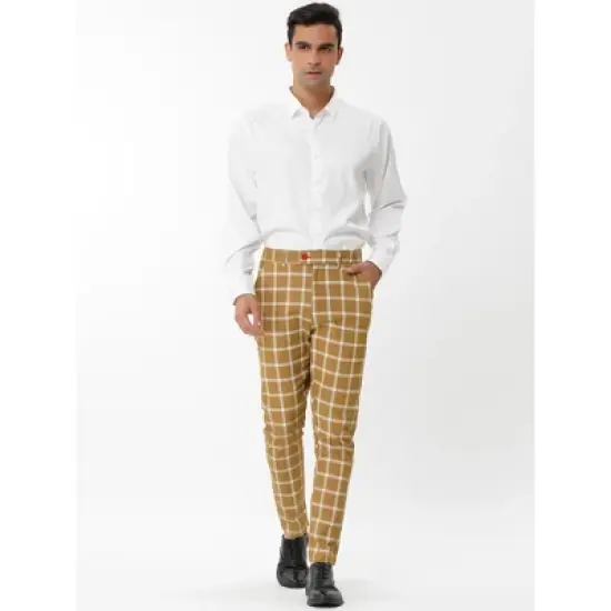 Lars Amadeus Men's Plaid Dress Pants Slim Fit Business Checked Trousers image {2}