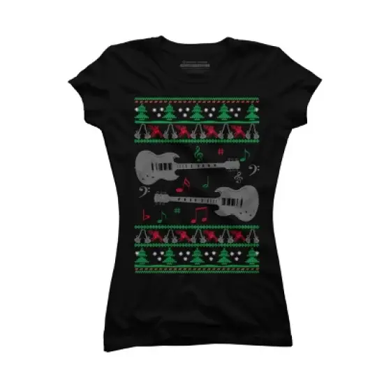 Junior's Design By Humans Guitar Christmas By sophialada T-Shirt image {3}