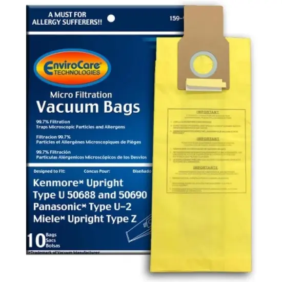 EnviroCare Replacement Vacuum bags for Kenmore Upright Types U/L/O, 50688 and 50690, Panasonic Type U-2, Miele Type Z. 10 pack image {5}