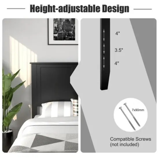 Costway Full Wood Headboard Flat Panel Pre-drilled Holes Height Adjustment image {7}