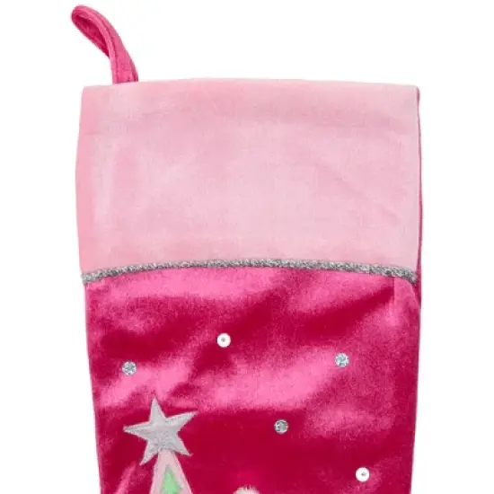Northlight 20.5" Pink Embroidered Ice Skating Snowman and Christmas Tree Stocking image {2}